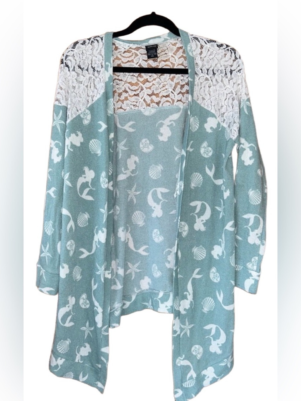 Disney Seafoam Green & White Lace Open Cardigan Sweater